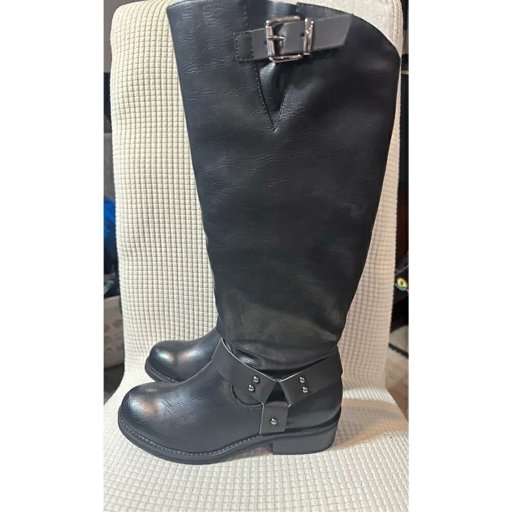 Volatile NEW size 7.5 tall black harness riding boots Meridee moto